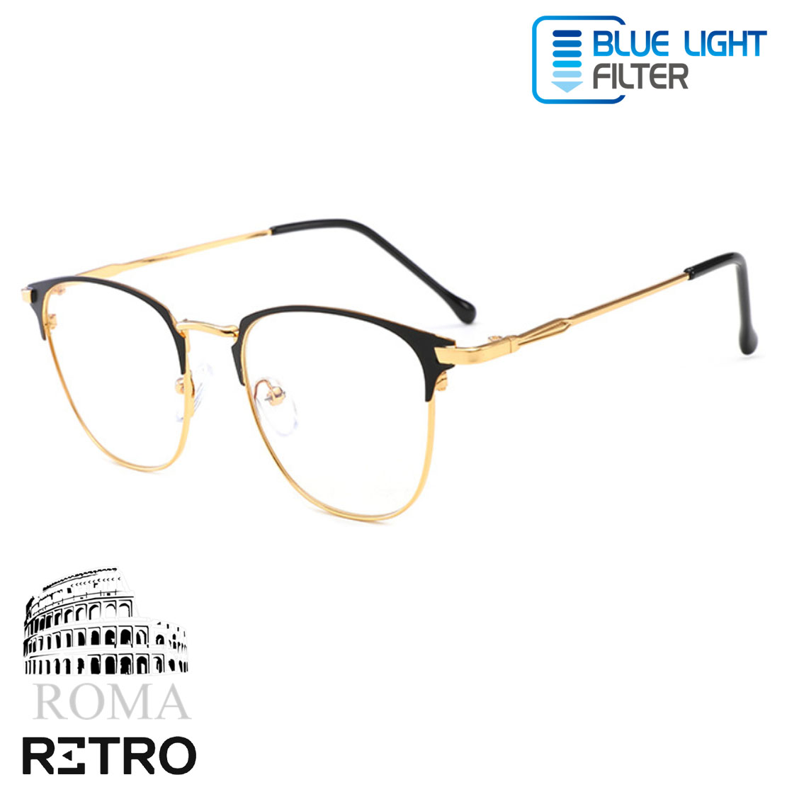 Gafas Óptica Retro® Di Roma Dark Gold Anti Blue Profesional Original Luz Azul